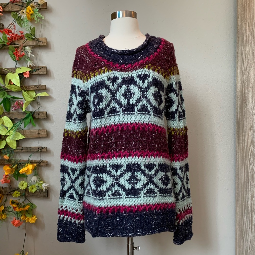 Free People Silver Reed Fairisle Print Sweater